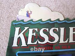 Vintage 1998 Tin Sign Advertising Kessler Whiskey Fishing Musky Bar Man Cave