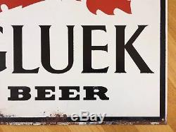 Vintage 24 1950s GLUEK BEER Painted Tin Bar Advertising Sign Minneapolis Minn