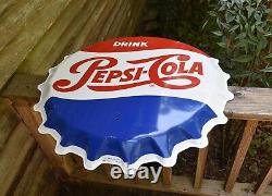 Vintage 30 Pepsi Bottle Cap Embossed Tin Sign