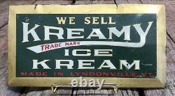 Vintage 30s Tin Over Cardboard KREAMY ICE KREAM Lyndonville VT Advertising Sign