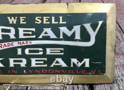 Vintage 30s Tin Over Cardboard KREAMY ICE KREAM Lyndonville VT Advertising Sign