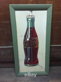 Vintage 37 X 19 White Tin Framed Coca Cola Bottle Sign RARE 4-40 USA