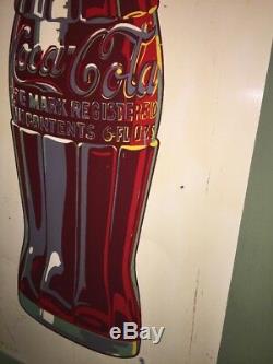 Vintage 37 X 19 White Tin Framed Coca Cola Bottle Sign RARE 4-40 USA