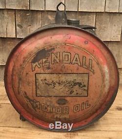 Vintage 5 Gal KENDALL Motor Oil ROCKER Tin Can Gas Station W Auto Works Graphic
