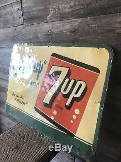 Vintage 7Up Advertising Sign Tin Embossed 7Up Sign