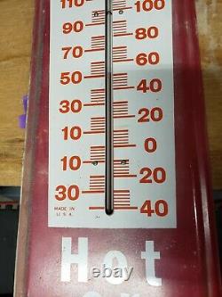 Vintage 8 x 27 Inch Dr. Pepper Hot or Cold Tin Sign Thermometer