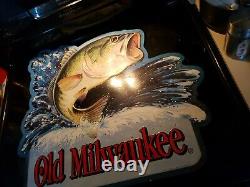 Vintage 90's Stroh Brewery OLD MILWAUKEE Beer BASS FISHING Tin Metal Sign
