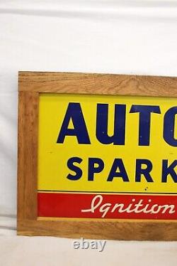 Vintage AUTO-LITE Spark Plugs TIN SIGN Wood Frame AUTOMOTIVE ADVERTISING 15x32