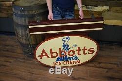 Vintage Abbott's Ice Cream Tin 1940's 50's 2 sided Advertising sign RARE Nice
