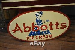 Vintage Abbott's Ice Cream Tin 1940's 50's 2 sided Advertising sign RARE Nice