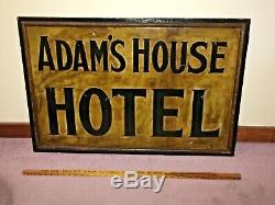 Vintage Adams House Hotel Handpainted Tin Sign -(36 X 24 X 1)- Wood Frame
