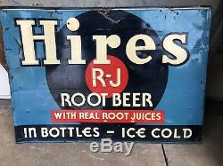 Vintage Advertising Hires R-j Root Beer Soda Embossed Tin Sign 27 X 20