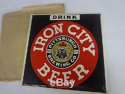 Vintage Advertising Iron City Beer Tin Over Cardboard Sign Nos Mint 971-x