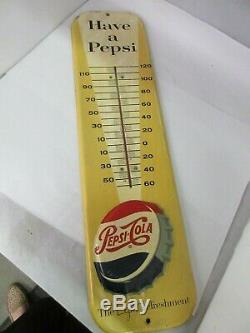 Vintage Advertising Pepsi Cola Soda Large 1957 Store Tin Thermometer 678-i