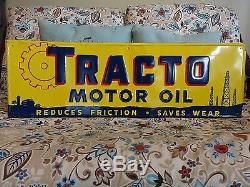 Vintage Advertising Sign Tracto Motor Oil Tin Embossed Original