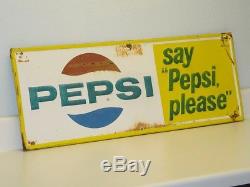 Vintage Advertising Tin Pepsi Sign, Pop Soda, Original, Say Pepsi Please 1965