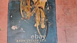 Vintage Advertising Tin Sign Avon Cycle In Two Parts Not Porcelain Collectible