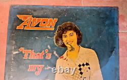 Vintage Advertising Tin Sign Avon Cycle In Two Parts Not Porcelain Collectible