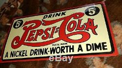 Vintage! Advertising tin Drink Pepsi Cola 5¢ Soda Pop Metal Nickel Drink-Worth
