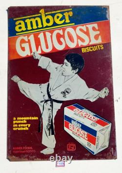 Vintage Amber Karate Kid Glucose Biscuits Advertising Tin Sign Board Old TS236