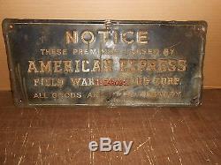 Vintage American Express Field Warehousing Embossed Tin Sign