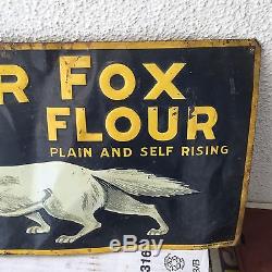 Vintage Antique Advertising Tin Sign Silver Fox Flour