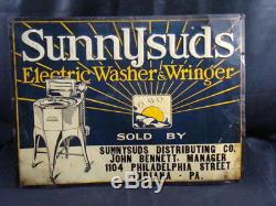 Vintage Antique Advertising Tin Sign Sunnysud Electric Washing Machine Appliance
