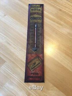 Vintage Antique Arbuckles' Coffee Tin Sign Thermometer (Works Properly)