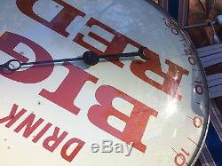 Vintage Antique Big Red Soda Pam Clock Co. Tin Non Porcelain Thermometer Sign