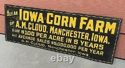 Vintage Antique Buy an Iowa Corn Farm Scioto Sign Co. Embossed Tin Sign