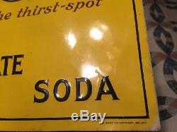 Vintage Antique Choc Soda Cola Tin Non Porcelain Door Push Kicker Bottle Sign