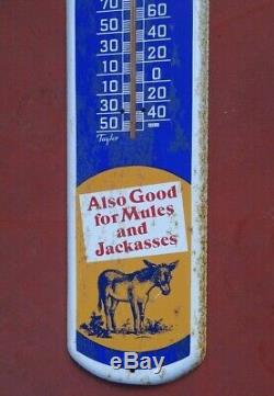 Vintage Antique Dr. Barker's Horse Liniment Tin Litho Advertising Thermometer