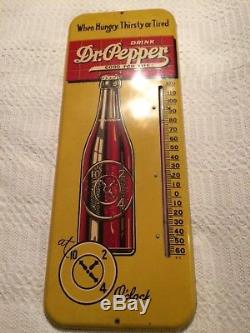 Vintage Antique Dr. Pepper Soda Cola Tin Non Porcelain Bottle Thermometer Sign
