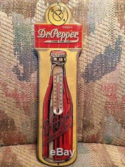 Vintage Antique Dr. Pepper Soda Cola Tin Non Porcelain Bottle Thermometer Sign