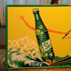 Vintage Antique Drink Ski Soda Cola Tin Non Porcelain Door Push Kicker Sign WOW