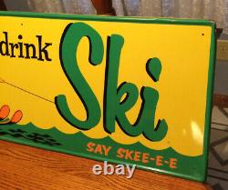 Vintage Antique Drink Ski Soda Cola Tin Non Porcelain Door Push Kicker Sign WOW