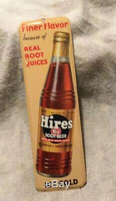 Vintage Antique Hires Root Beer Cola Tin Non Porcelain Door Push Bottle Sign WOW