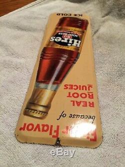 Vintage Antique Hires Root Beer Cola Tin Non Porcelain Door Push Bottle Sign WOW