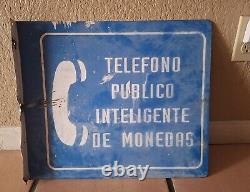 Vintage Antique Metal Tin Sign Telefono Publico Telephone Sign Spanish Mexico