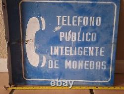 Vintage Antique Metal Tin Sign Telefono Publico Telephone Sign Spanish Mexico