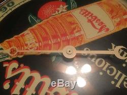 Vintage Antique Nesbitts Orange Pam Clock Co. Tin Non Porcelain Thermometer Sign