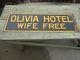 Vintage Antique Olivia Mn Hotel Wife Free Advertising Metal Tin Sign Old Orig