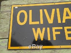 Vintage Antique OLIVIA MN HOTEL WIFE FREE Advertising Metal Tin SIGN OLD ORIG