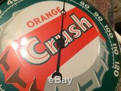 Vintage Antique Orange Crush Pam Clock Co Cap Tin Non Porcelain Thermometer Sign