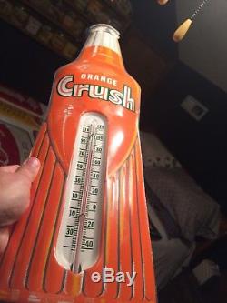Vintage Antique Orange Crush Soda Cola Bottle Tin Non Porcelain Thermometer Sign