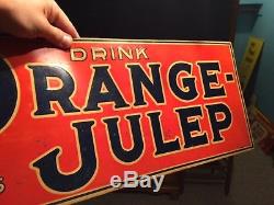 Vintage Antique Orange Julep Soda Cola Tin Non Porcelain Door Push Kicker Sign