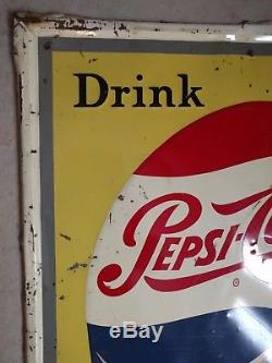 Vintage Antique Pepsi Cola Bottle Cap Soda Pop Embossed Tin Sign