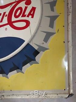 Vintage Antique Pepsi Cola Bottle Cap Soda Pop Embossed Tin Sign