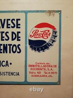 Vintage Antique Pepsi Cola Mexican tin metal sign restroom advertising from 50´s