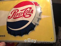 Vintage Antique Pepsi Soda Cola Bottle Tin Non Porcelain Door Push Kicker Sign